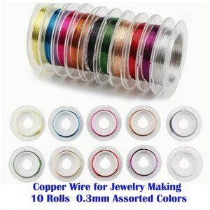 10 Rolls of Vibrant Colored Copper Wire - 0.3mm Thick, Flexible 10m Each, Assort